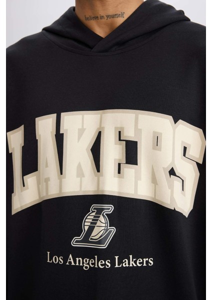 Defacto Fit Nba Los Angeles Lakers Oversize Geniş Kalıp Kapüşonlu Skuba Dalgıç Kumaş Sporcu Sweatshırt D6709Ax25Sp
