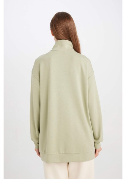 Yarım Fermuarlı Dik Yaka Basic Düz Sweatshirt Tunik D1615AX24AU
