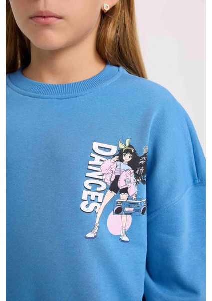 Kız Çocuk Relax Fit Bisiklet Yaka Sırt Baskılı Sweatshirt D6496A8NS