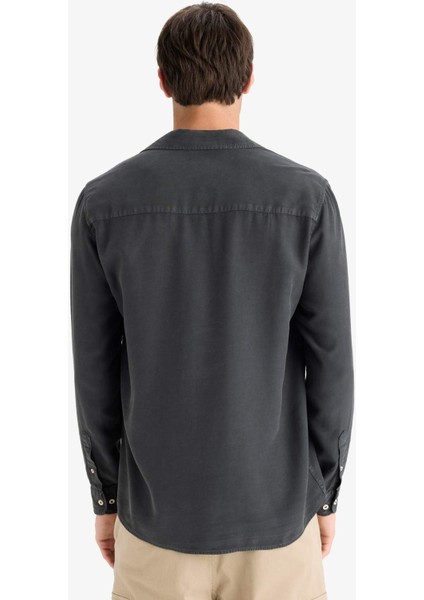 Regular Fit Basic Düz Tensel Uzun Kollu Gömlek B2907AX25SP