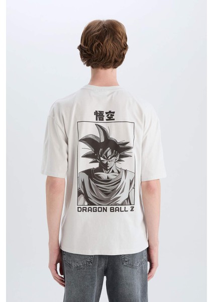 %100 Pamuk Dragon Ball Boxy Fit Bisiklet Yaka Sırt Baskılı Kısa Kollu Tişört D6777AX25SP