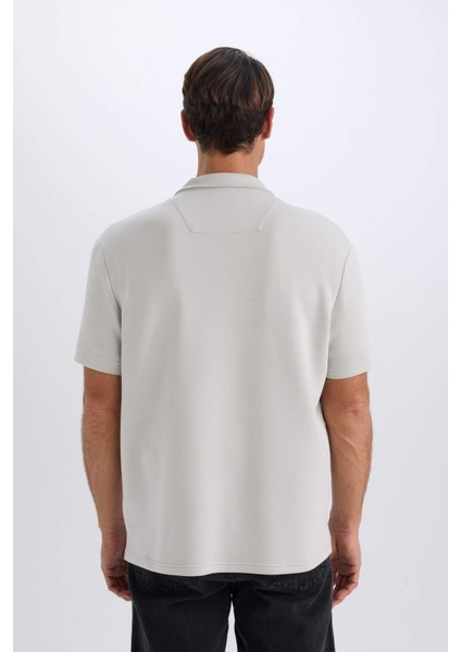 Regular Fit Dik Yaka Yarım Fermuarlı Ağır Kumaş Kısa Kollu Tişört B6502AX25SP
