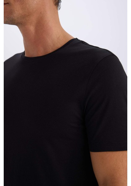 Slim Fit Dar Kesim Bisiklet Yaka Modal Karışımlı Pamuklu Basic Düz Kısa Kollu Siyah Tişört M6606AZ25SP