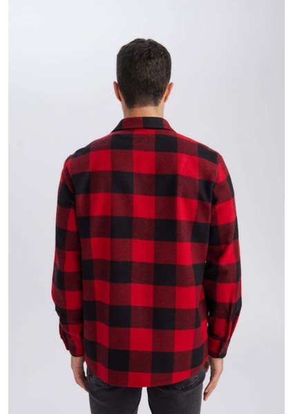 Regular Fit Polo Yaka Kareli Oduncu Flanel Uzun Kollu Gömlek D7189AXNS
