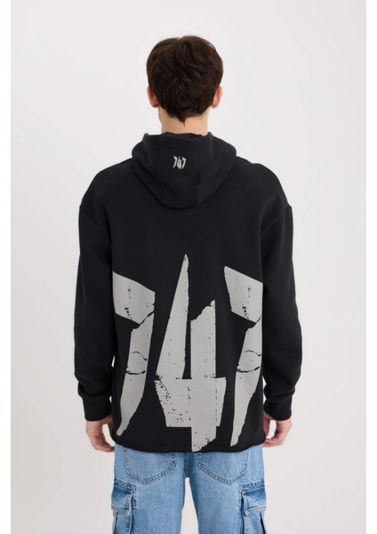 Boxy Fit Kapüşonlu Sırt Baskılı Sweatshirt D0855AX24AU