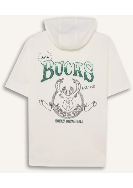 Fit NBA Milwaukee Bucks Oversize Geniş Kalıp Kapüşonlu Sırt Baskılı Kısa Kollu Tişört D6689AX25SP