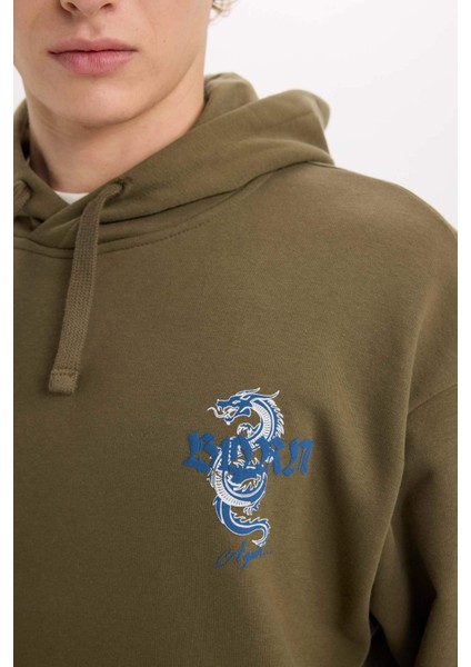 Boxy Fit Kapüşonlu Sırt Baskılı Sweatshirt D0849AX24AU