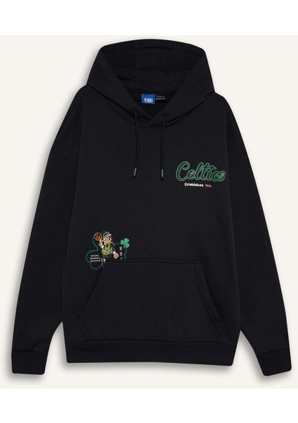 DeFacto Fit NBA Boston Celtics Oversize Geniş Kalıp Kapüşonlu Kalın Sporcu Sweatshirt D6690AX25SP