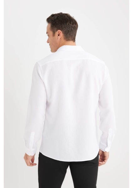 Modern Fit Polo Yaka Dokulu Esnek Kumaş Uzun Kollu Gömlek D7246AX25SP