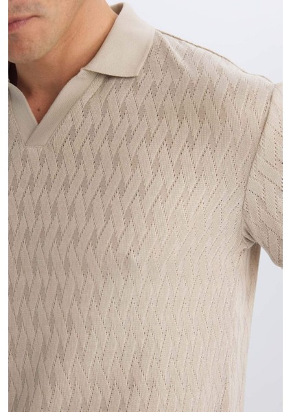 Regular Fit Polo Yaka Kısa Kollu Örgü Görünümlü Tişört B6536AX25SP