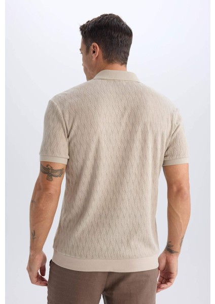Regular Fit Polo Yaka Kısa Kollu Örgü Görünümlü Tişört B6536AX25SP