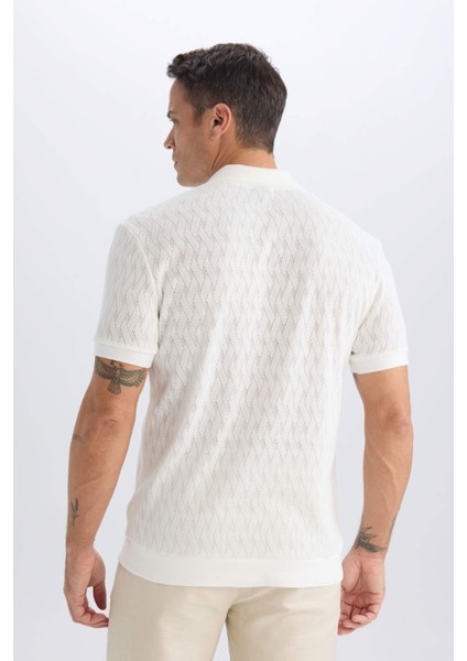Regular Fit Polo Yaka Kısa Kollu Örgü Görünümlü Tişört B6536AX25SP