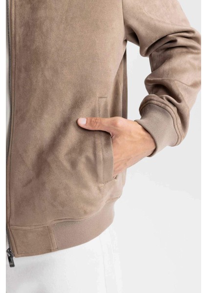 Slim Fit Süet Bomber Mont Ceket Dar Kesim Kolej Yaka Fermuarlı Çift Cepli Mevsimlik Baharlık Hafif A3866AX25SP