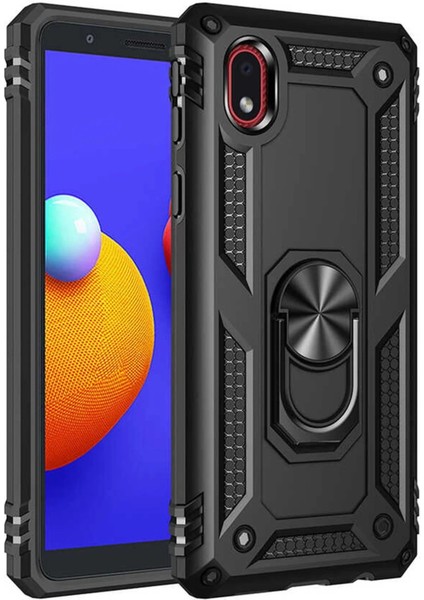 Samsung Galaxy A01 Core Kılıf Sofya Yüzüklü Silikon Kapak - Siyah - PHN1015-8140