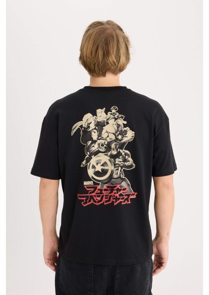 %100 Pamuk Marvel Boxy Fit Bisiklet Yaka Sırt Baskılı Kısa Kollu Tişört D6780AX25SP