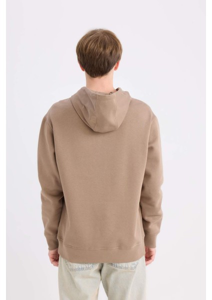 Regular Fit Kapüşonlu Kanguru Cepli İçi Yumuşak Tüylü Basic Düz Sweatshirt X8283AZ25SP