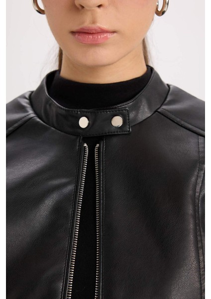 Regular Fit Fermuarlı Suni Deri Mont Y7156AZ25SP
