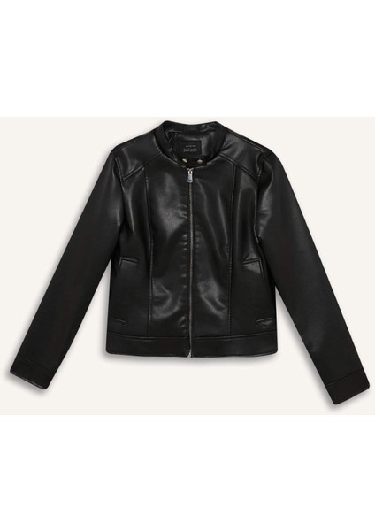 Regular Fit Fermuarlı Suni Deri Mont Y7156AZ25SP