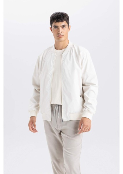 Slim Fit Bomber Mont Ceket Dar Kesim Kolej Yaka Fermuarlı Çift Cepli Mevsimlik Hafif D7319AX25SP