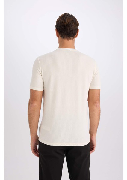 Slim Fit Dar Kesim Bisiklet Yaka Krinkıl Kısa Kollu Tişört D7225AX25SP