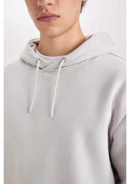 Regular Fit Kapüşonlu Kanguru Cepli İçi Yumuşak Tüylü Basic Düz Sweatshirt X8283AZ25SP
