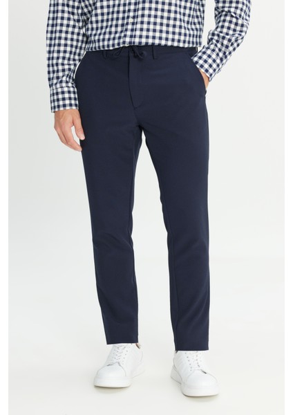 Slim Fit Dar Kesim Beli Bağlamalı Çizgili Yan Cepli Casual Jogger Pantolon
