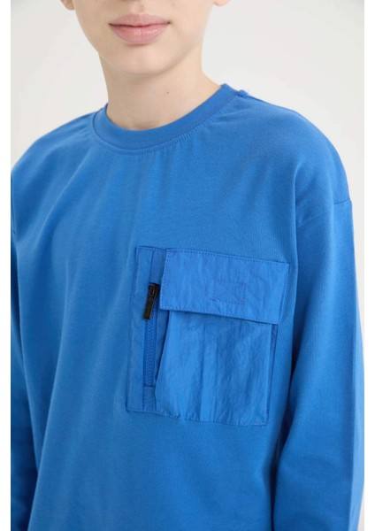 Erkek Çocuk Oversize Geniş Kalıp Bisiklet Yaka Uzun Kollu Tişört D7405A825SP