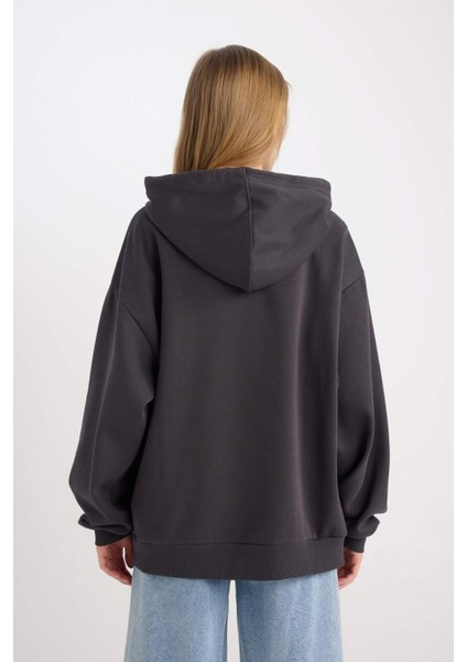 Harvard University Oversize Geniş Kalıp Kapüşonlu Cepli Kalın Sweatshirt D7000AX24WN