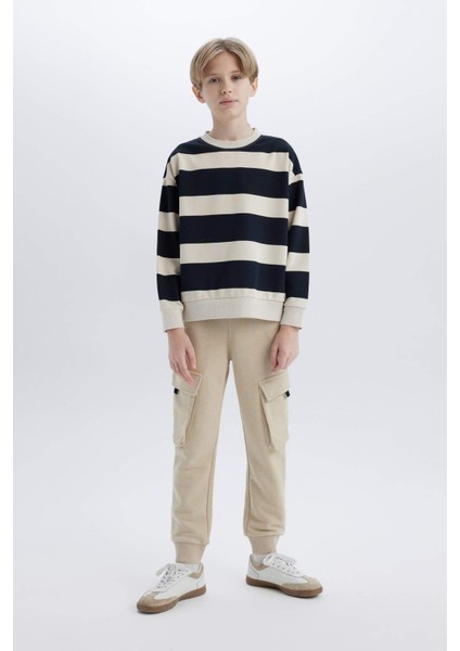 Erkek Çocuk Oversize Geniş Kalıp Bisiklet Yaka Çizgili Sweatshirt D7401A825SP