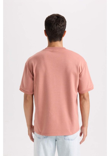 Oversize Geniş Kalıp Bisiklet Yaka Basic Düz Kısa Kollu Ağır Kumaş Tişört