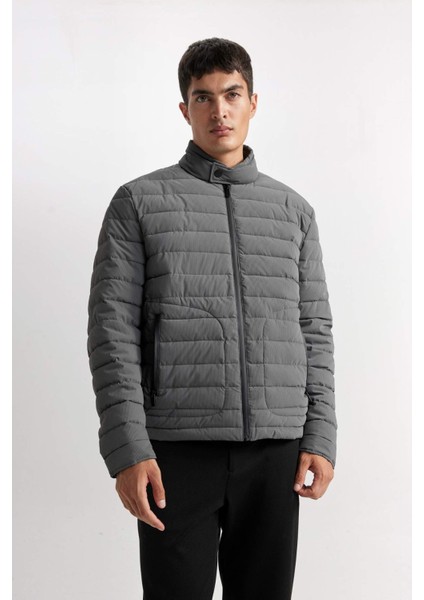 Slim Fit Dar Kesim Dik Yaka Fermuarlı Mont D7497AX25SP