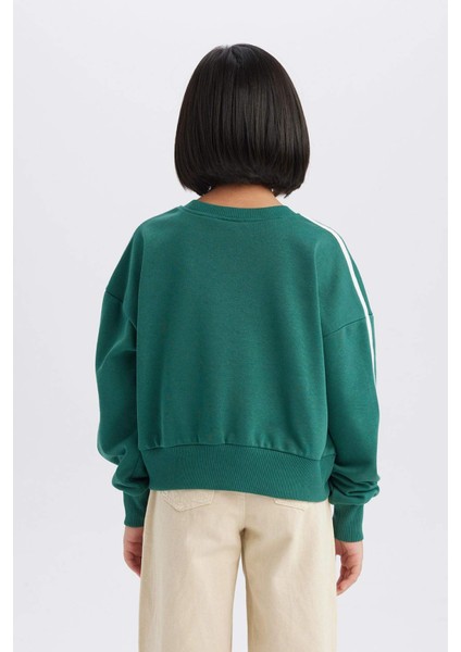 Kız Çocuk Relax Fit Bisiklet Yaka Baskılı Sweatshirt D7442A825SP