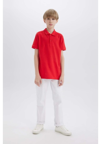 Erkek Çocuk Polo Yaka Basic Düz Pike Kısa Kollu Kırmızı Tişört K1689A625SM