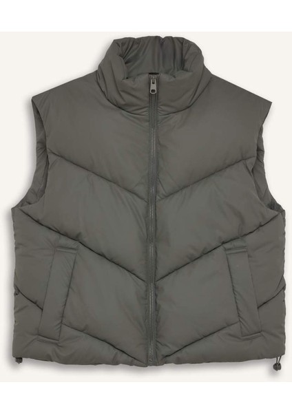 Regular Fit Dik Yaka Kapitoneli Fermuarlı Cepli Şişme Yelek D5759AX25SP