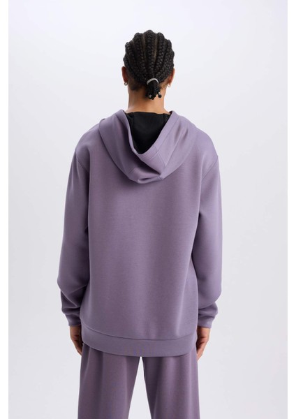 DeFacto Fit Standart Fit Kapüşonlu Skuba Dalgıç Kumaş Sporcu Sweatshirt D7364AX25SP