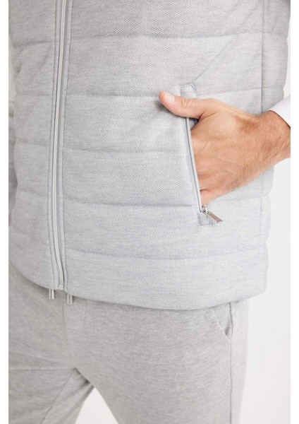 Slim Fit Dar Kesim Dik Yaka Fermuarlı Yelek D7536AX25SP