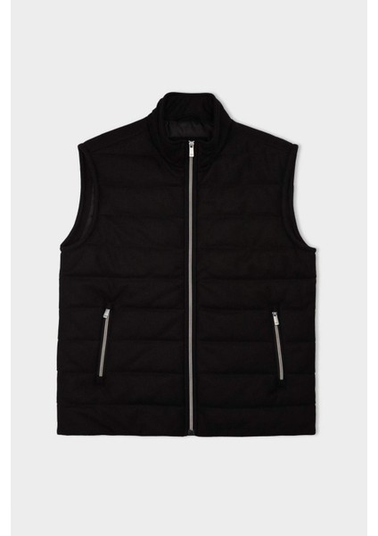 Slim Fit Dar Kesim Dik Yaka Fermuarlı Yelek D7536AX25SP