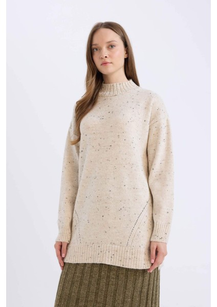 Relax Fit Yarım Balıkçı Yaka Nopeli Kumaş Triko Kazak Tunik D7487AX24WN modelleri