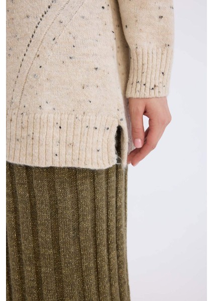 Relax Fit Yarım Balıkçı Yaka Nopeli Kumaş Triko Kazak Tunik D7487AX24WN