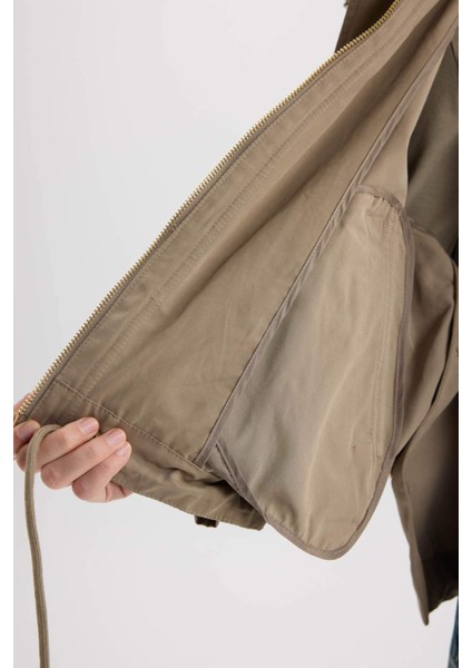 Su İtici Kumaş Kapüşonlu Hafif Mevsimlik Mont Cepli Fermuarlı Çıtçıtlı D5764AX25SP