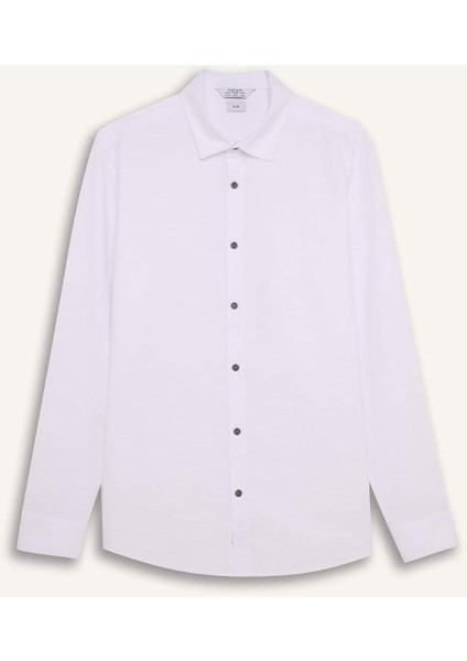 Slim Fit Dar Kesim Pamuklu Basic Düz Uzun Kollu Beyaz Gömlek A4644AX25SP