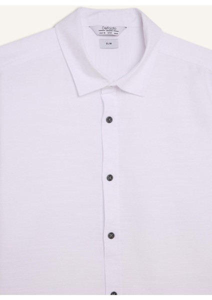 Slim Fit Dar Kesim Pamuklu Basic Düz Uzun Kollu Beyaz Gömlek A4644AX25SP