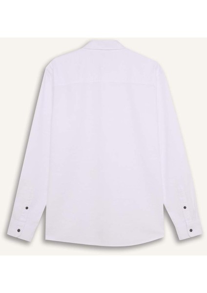 Slim Fit Dar Kesim Pamuklu Basic Düz Uzun Kollu Beyaz Gömlek A4644AX25SP