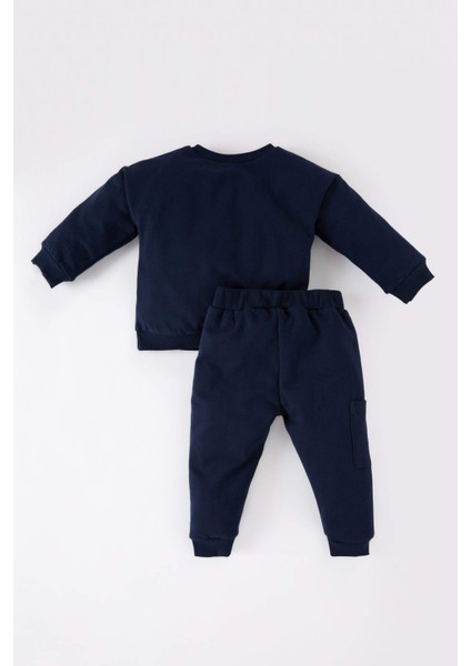 Erkek Bebek 2'li Takım Bisiklet Yaka Baskılı Sweatshirt Beli Lastikli Eşofman Altı D7655A524WN