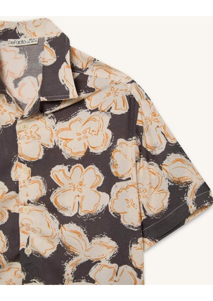 Erkek Çocuk Oversize Geniş Kalıp Polo Yaka Viskon Desenli Kısa Kollu Gömlek D7763A825SM