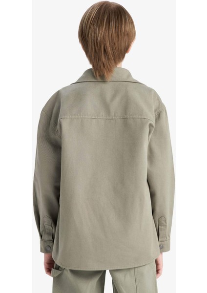 Erkek Çocuk Oversize Geniş Kalıp Polo Yaka Twill Uzun Kollu Gömlek D7793A825SP
