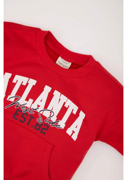 Erkek Bebek Bisiklet Yaka Baskılı Sweatshirt D7757A525SP