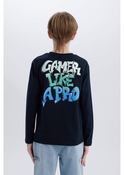 Erkek Çocuk Bisiklet Yaka Sırt Baskılı Uzun Kollu Tişört D7698A825SP