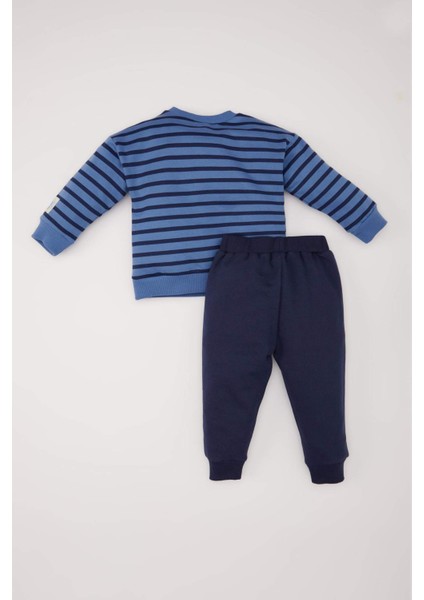 Erkek Bebek 2'li Takım Bisiklet Yaka Çizgili Sweatshirt Beli Lastikli Eşofman Altı D7750A525SP