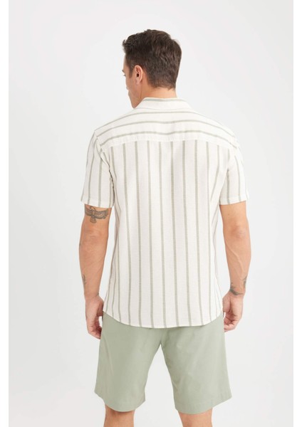 Regular Fit Polo Yaka Çizgili Yazlık Kısa Kollu Gömlek D7660AX25SP